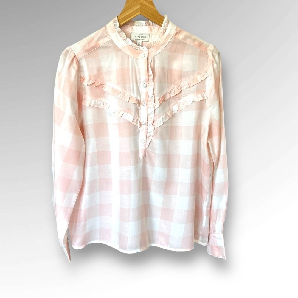 Lucky Brand Woman’s Buffalo Plaid Ruffled Button Down Shirt